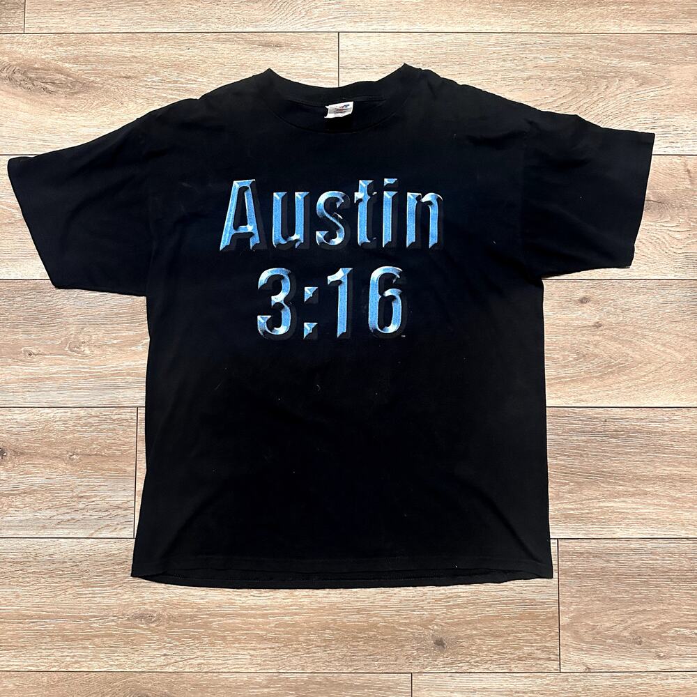 1998 Austin 3:16 WWF WWE Black Front & Back Graphic Vintage T Shirt XL